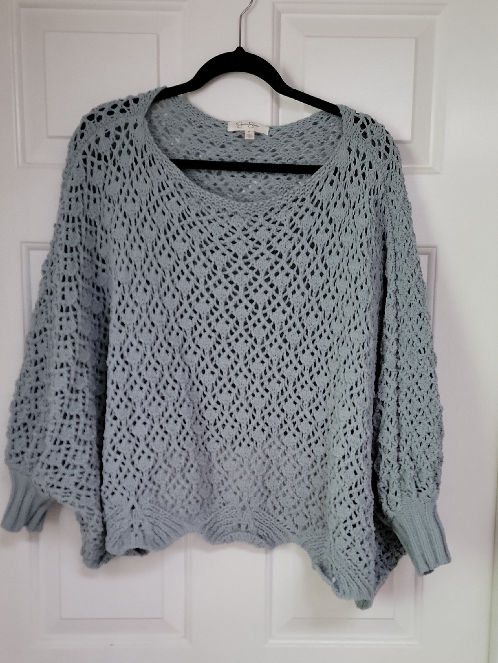 Jessica Simpson Light Blue Open-Knit Scoop Neck Wing Sweater
